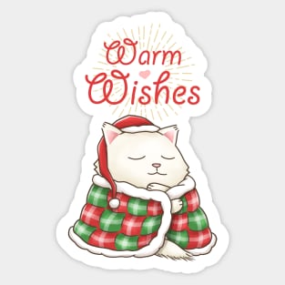 Warm Wishes Christmat Cat in Blanket Sticker
